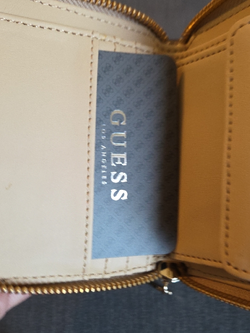 GUESS Taupe Monogram Zip Wallet with Gold Logo - Picture 8 of 8